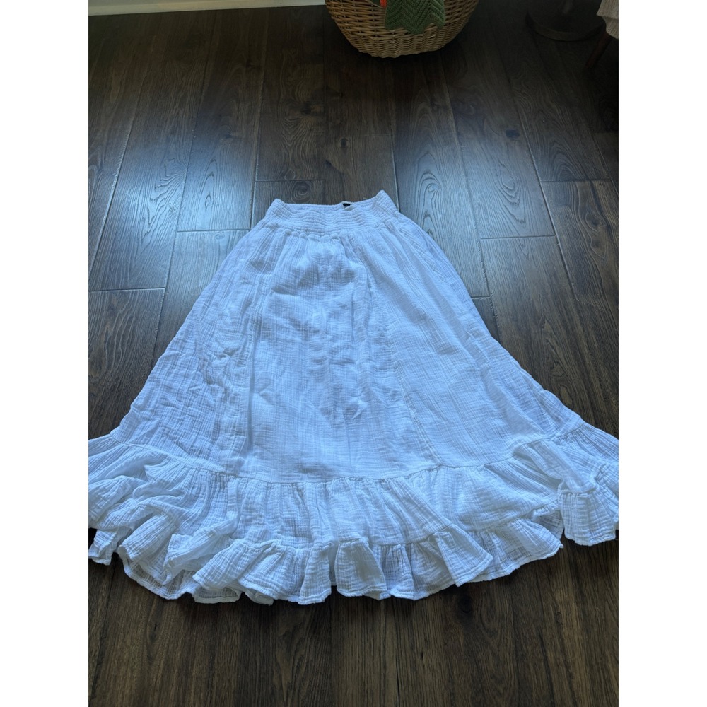 American Eagle White Gauze Smocked Waist Ruffle Hem Maxi Skirt Medium Boho Flowy